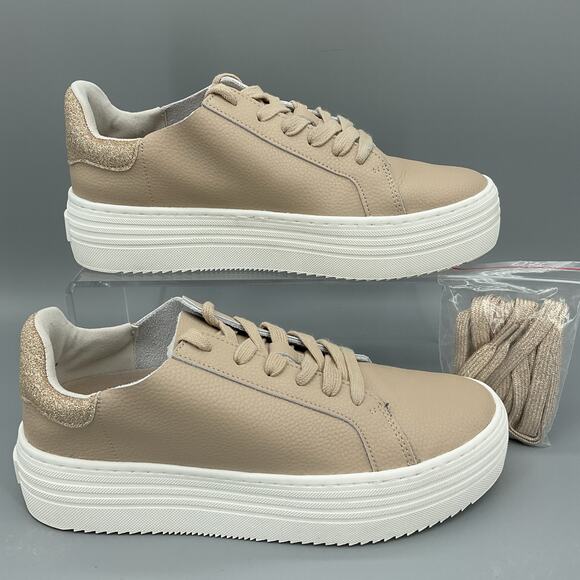 Joy Performance Comfort Leather Sneakers with Podiatric Insoles Beige Size 7M - Picture 1 of 10